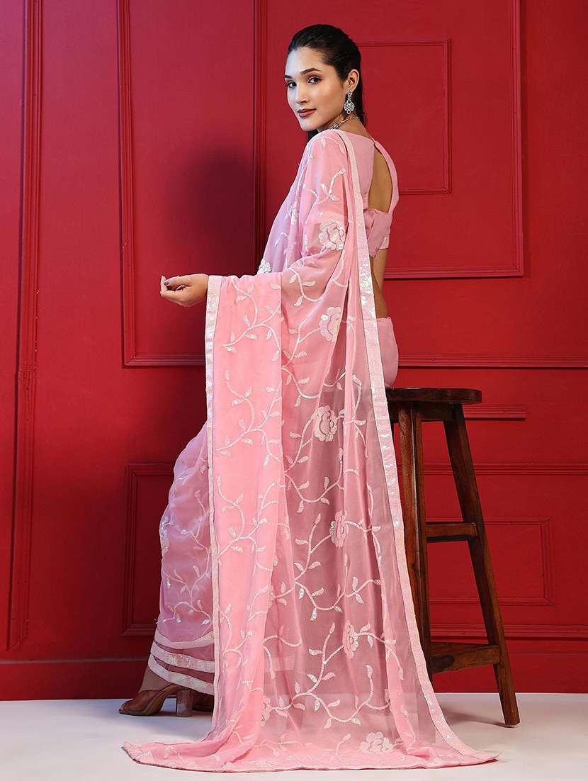 women peach sequin work saree with blouse - 21723194 -  Standard Image - 2