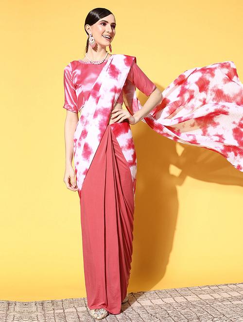 women tie & dye half & half saree with blouse - 21723232 -  Standard Image - 0