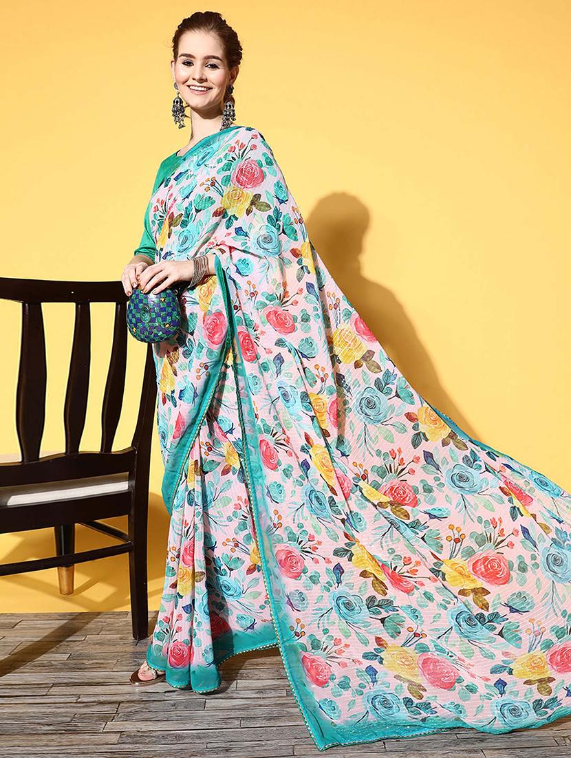 women floral printed saree with blouse