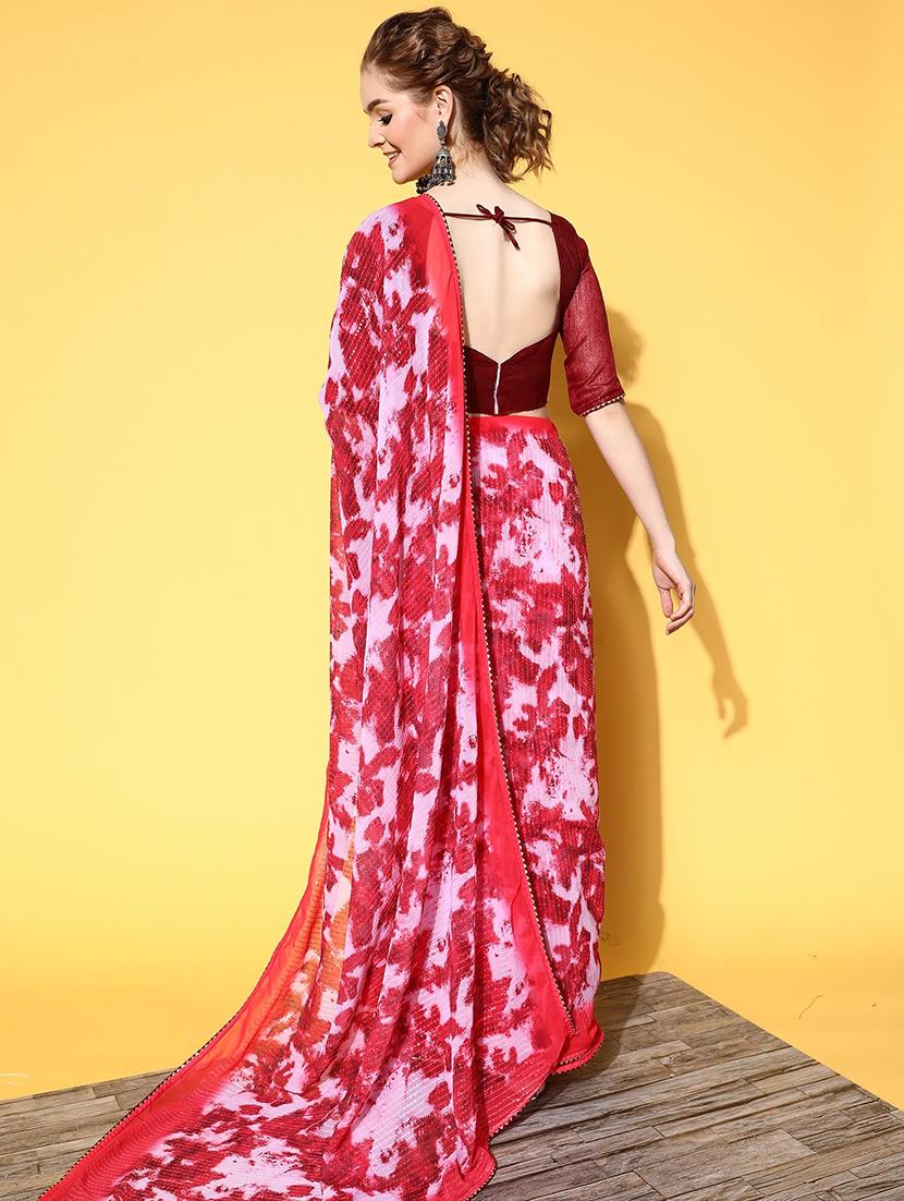 women red printed sequin work saree with blouse - 21723236 - Standard Image - 2