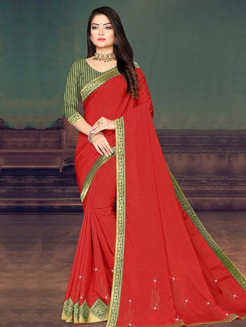 women red embellished bordered saree with blouse - 21723264 -  Standard Image - 0