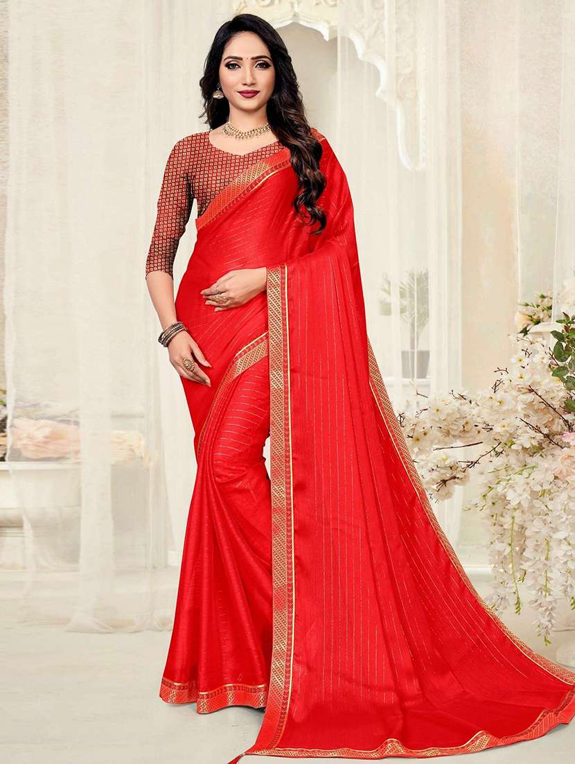 women red self design lace work saree with blouse