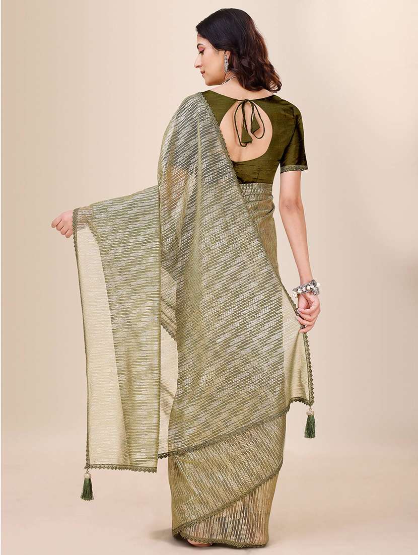 women olive self design lace work saree with blouse - 21723301 -  Standard Image - 2
