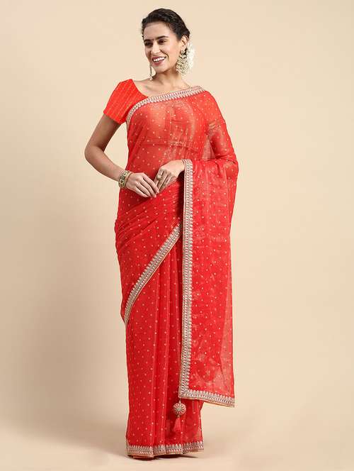 women bandhani printed embroidered saree with blouse - 21723318 -  Standard Image - 0