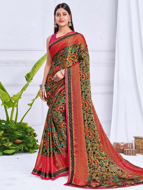 women printed casual wear saree with blouse - 21723392 -  Standard Image - 0