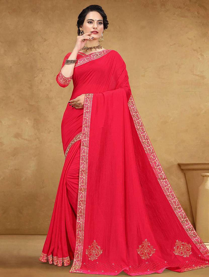 women solid embellished bordered saree with blouse