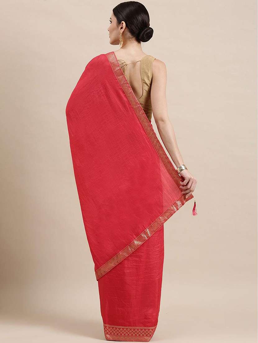 women red solid zari bordered saree with blouse - 21723522 -  Standard Image - 2