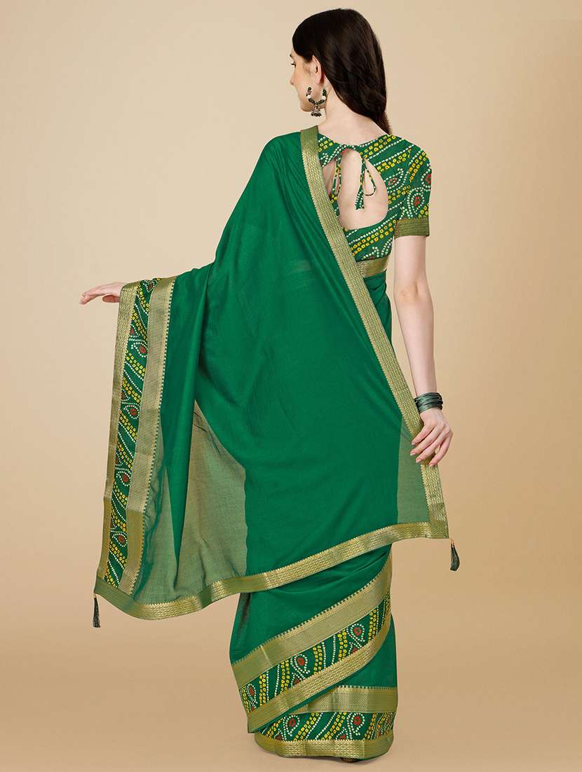 women green solid bordered saree with blouse - 21723526 -  Standard Image - 2