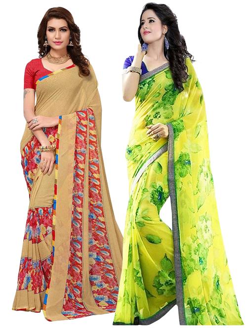 women pack of 2 printed sarees with blouse - 21723558 -  Standard Image - 0