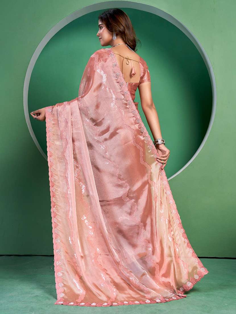 women peach embroidered saree with blouse - 21723571 -  Standard Image - 2