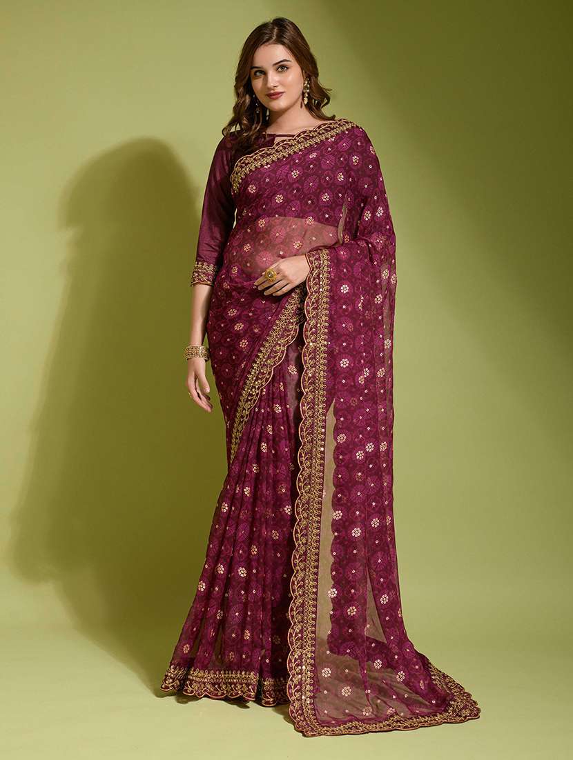 women bandhani printed embroidered saree with blouse