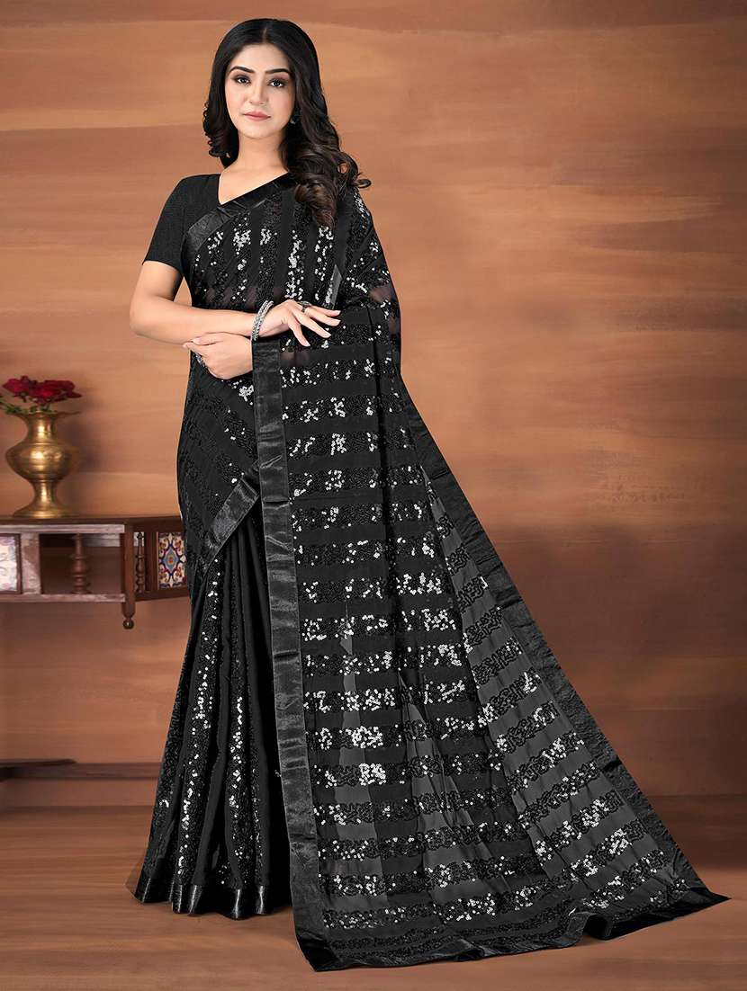 women black sequin work saree with blouse