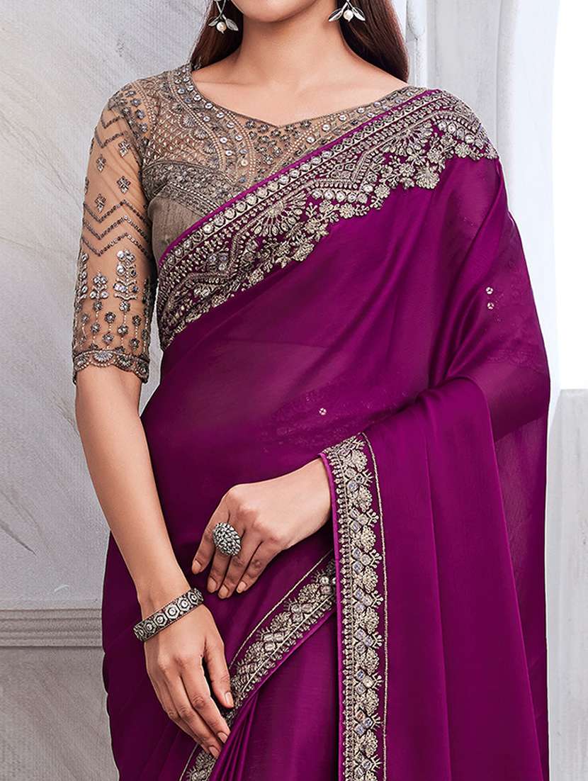 women purple embroidered saree with blouse - 21723668 - Standard Image - 2