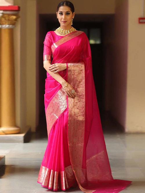 women solid bordered saree with blouse - 21723695 -  Standard Image - 0