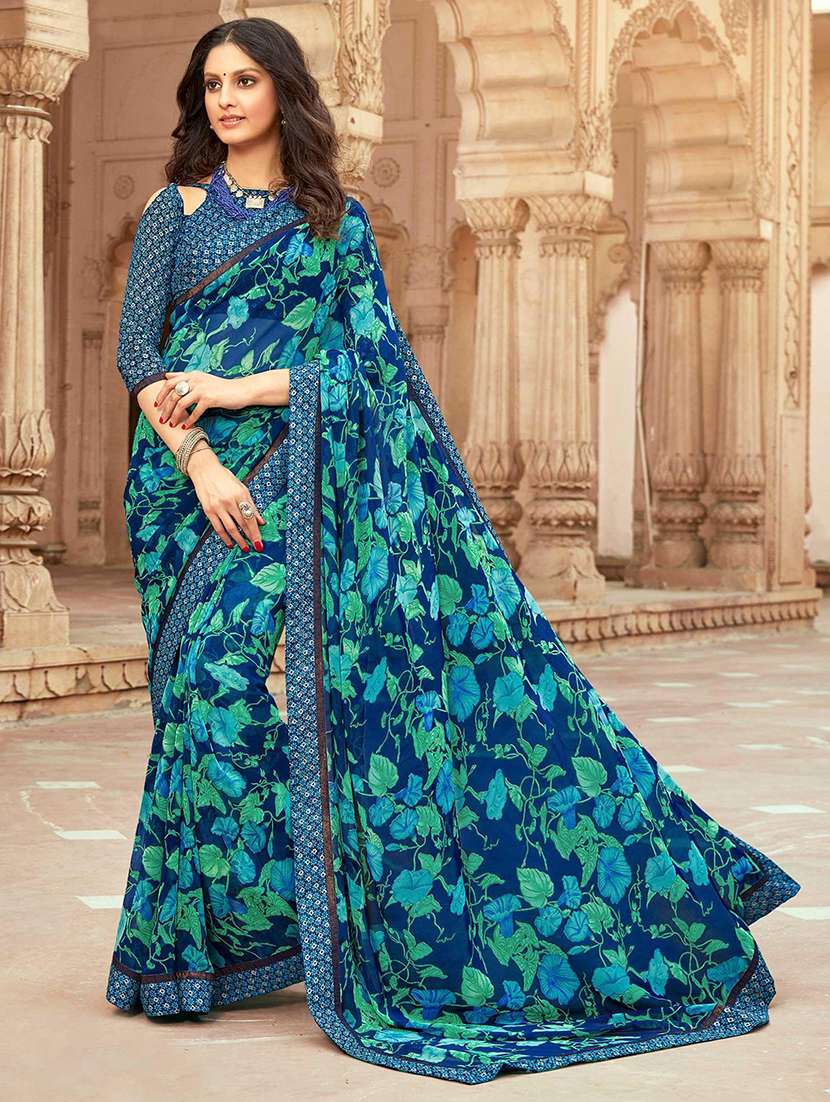 women floral printed bordered saree with blouse
