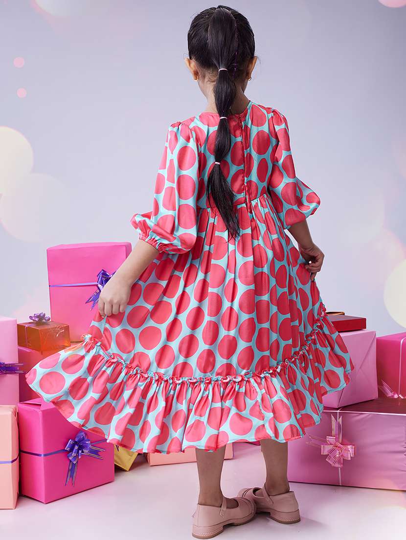 gilrs printed puff sleeves tiered dress - 21723936 -  Standard Image - 2