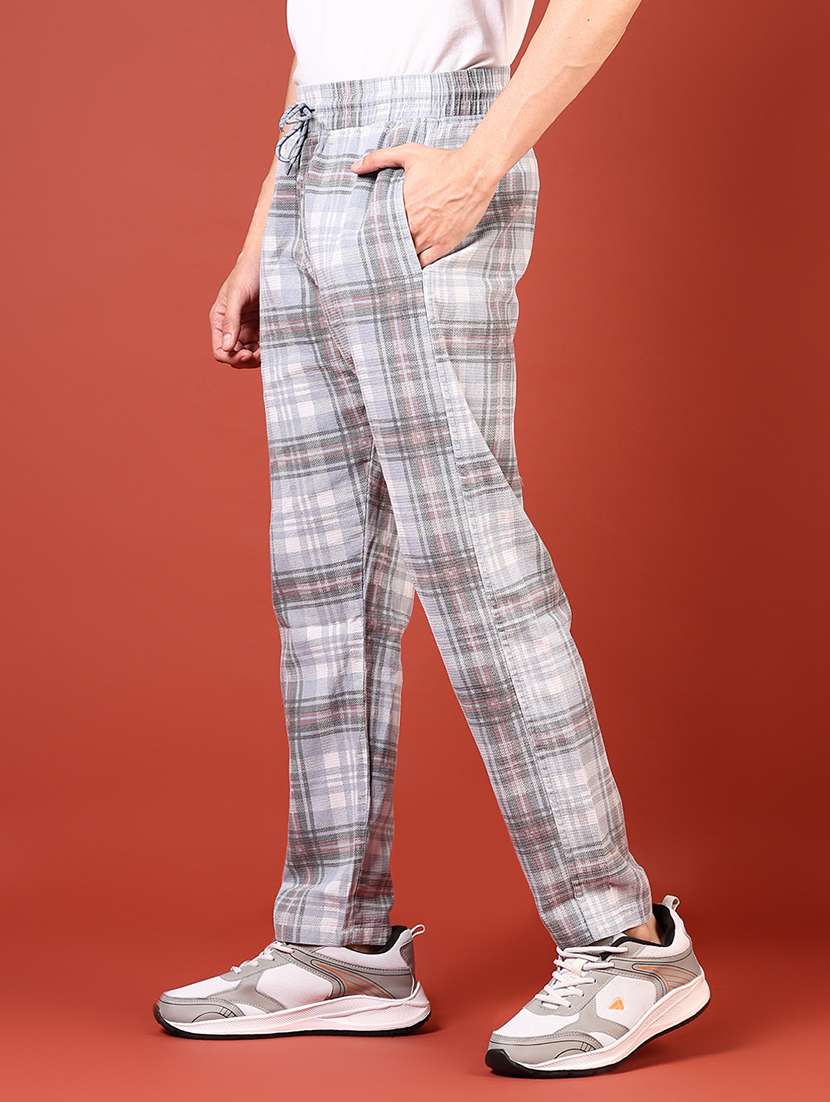 men grey checkered full length track pant - 21723990 - Standard Image - 2