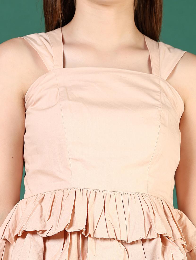 women beige solid square neck ruffle top - 21724047 - Standard Image - 2