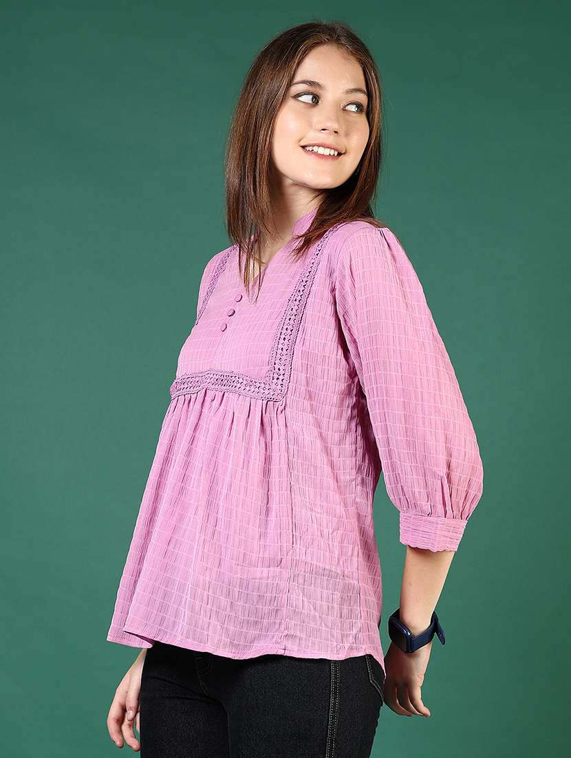 women lavender solid puff sleeve a-line top - 21724048 -  Standard Image - 2
