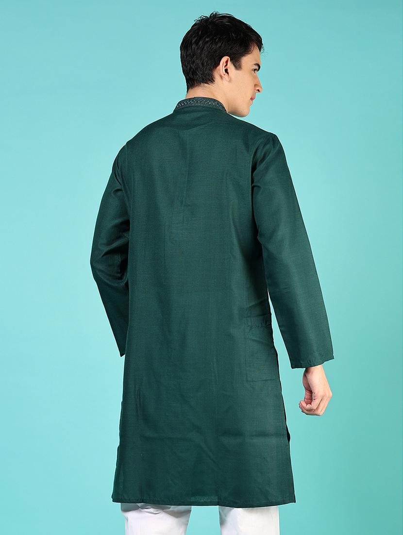 men solid mandarin neck long kurta - 21724091 - Standard Image - 2