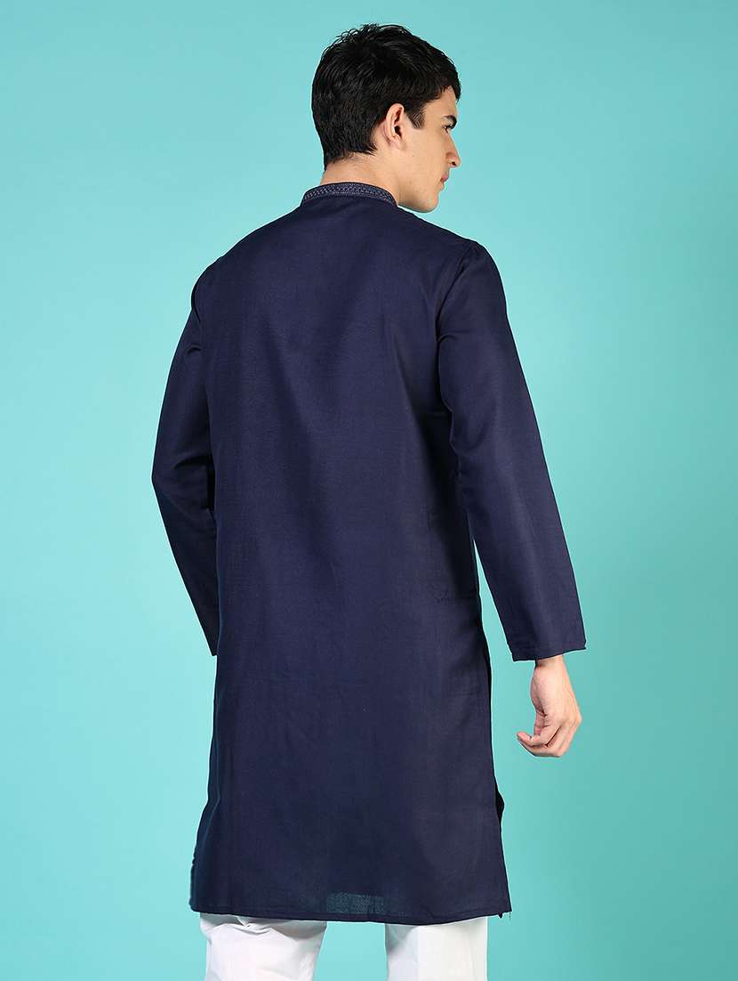 men solid mandarin neck long kurta - 21724094 -  Standard Image - 2