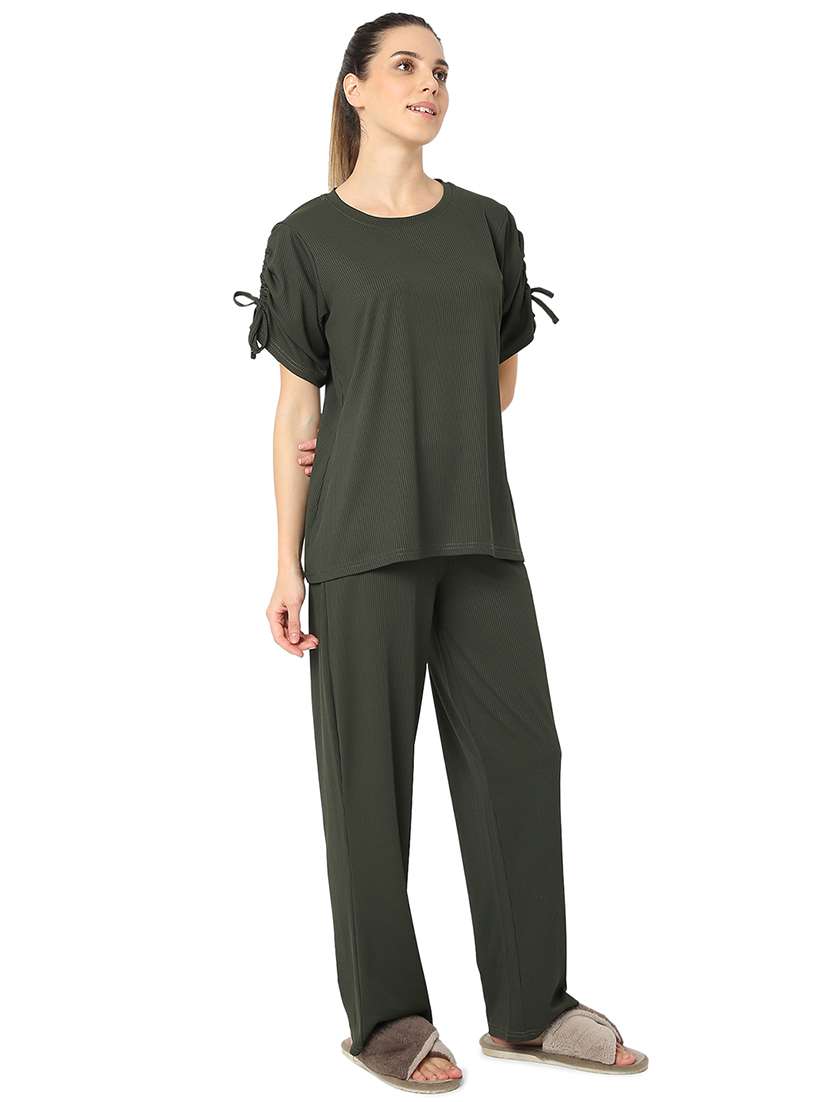 women solid nightwear pyjama set - 21724236 - Standard Image - 2