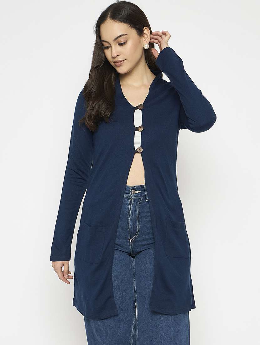 women solid long sleeves cardigan