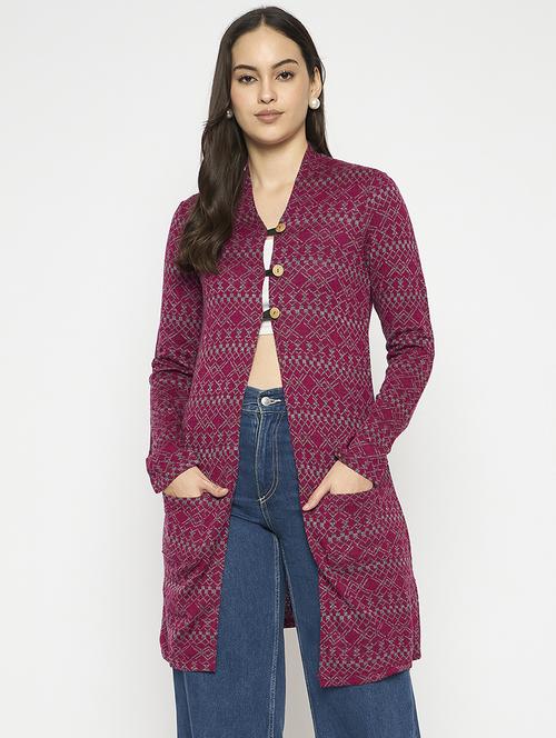 women self designed long sleeves cardigan - 21724249 - Standard Image - 0