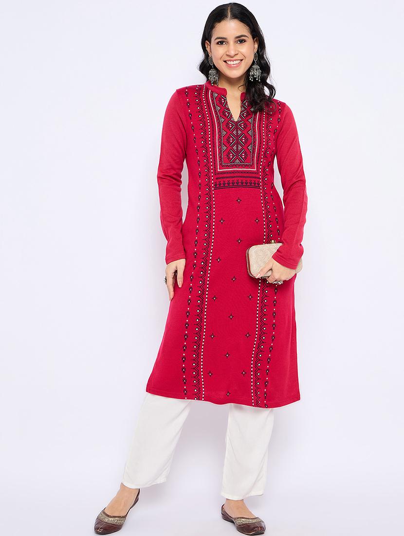 women self designed long sleeves woolen kurta - 21724280 -  Zoom Image - 0