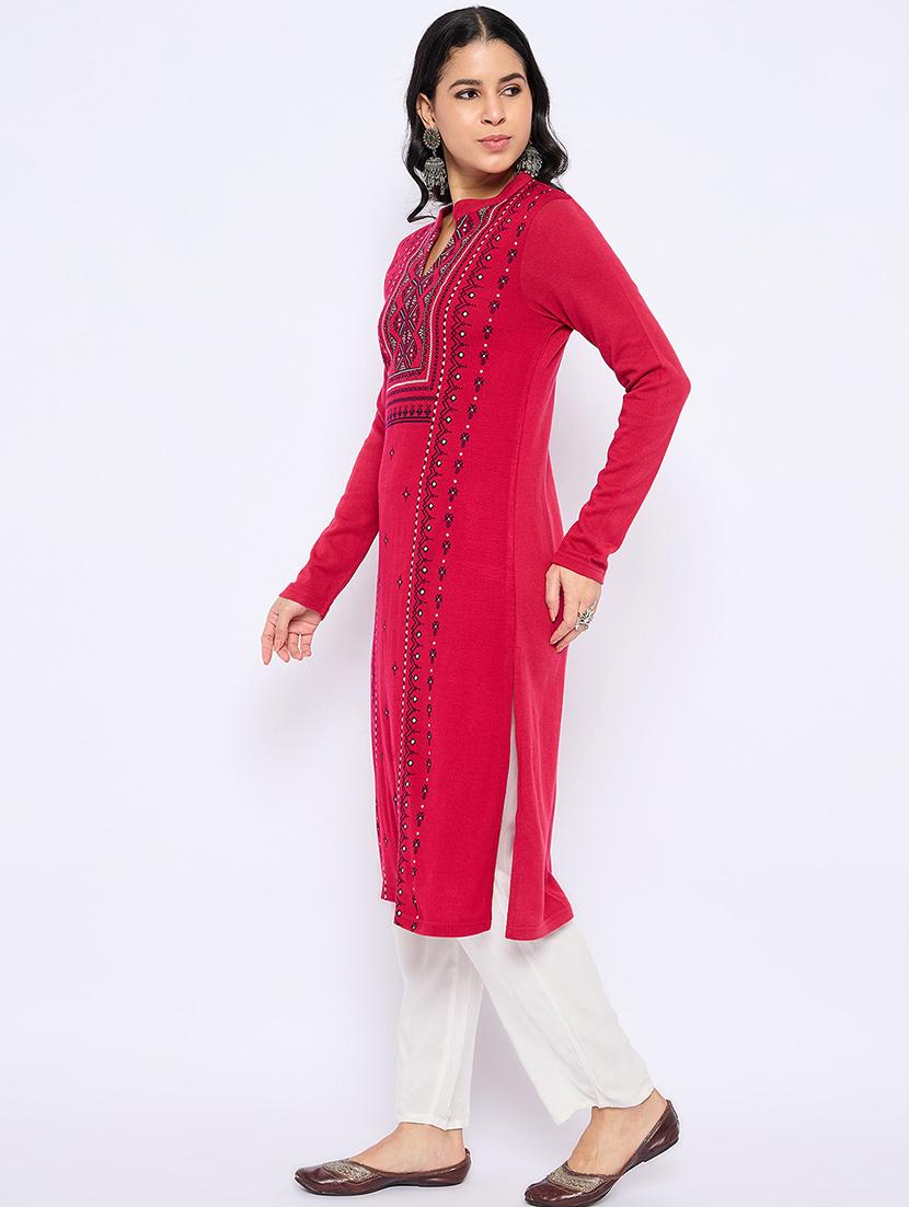 women self designed long sleeves woolen kurta - 21724280 - Standard Image - 2