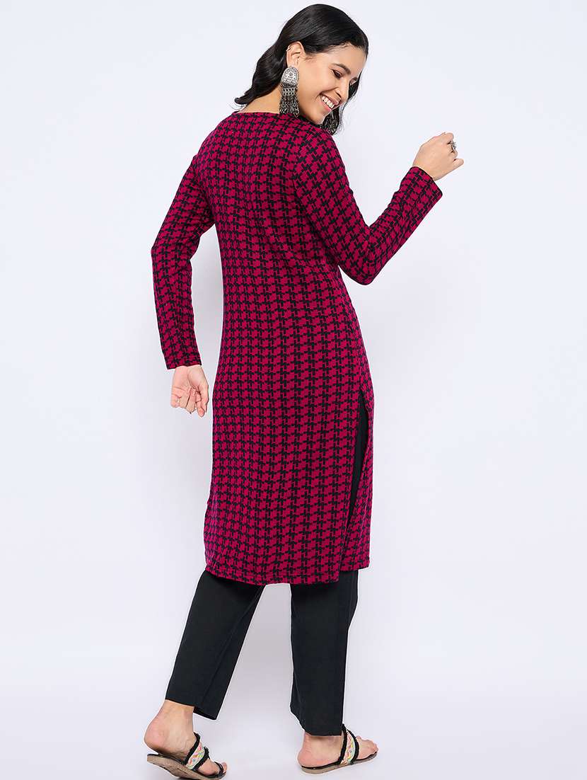 women self designed long sleeves woolen kurta - 21724284 -  Standard Image - 2