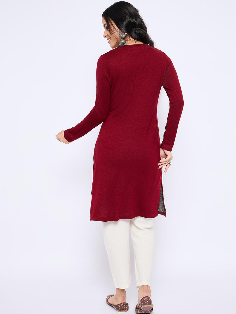 women self designed long sleeves woolen kurta - 21724285 - Standard Image - 2