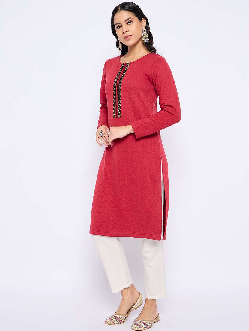 women self designed long sleeves woolen kurta - 21724286 -  Standard Image - 2