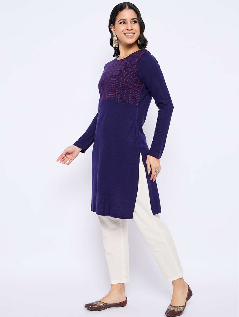 women self designed long sleeves woolen kurta - 21724287 -  Standard Image - 2