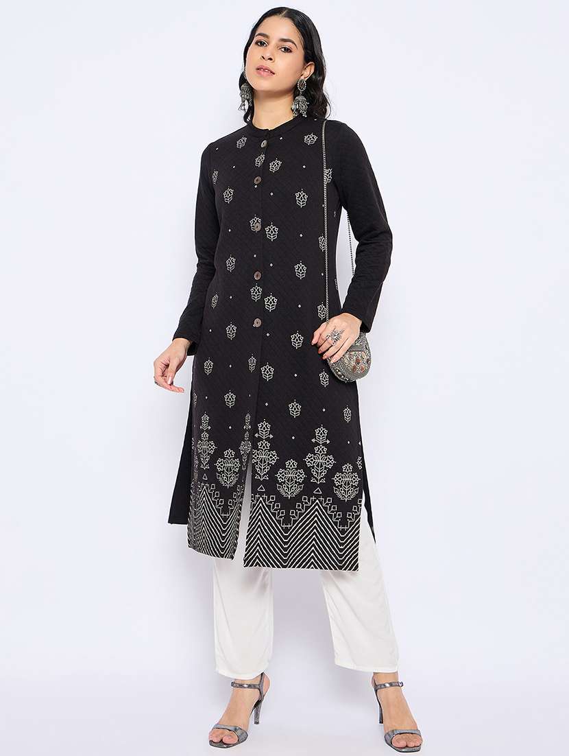 women self designed long sleeves woolen kurta