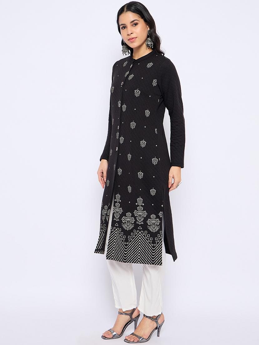 women self designed long sleeves woolen kurta - 21724288 - Standard Image - 2