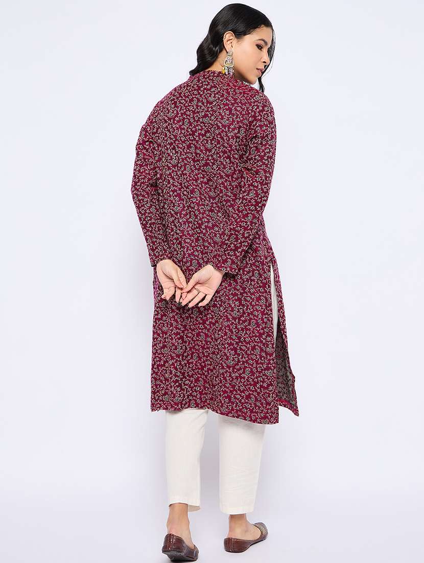 women self designed long sleeves woolen kurta - 21724289 -  Standard Image - 2