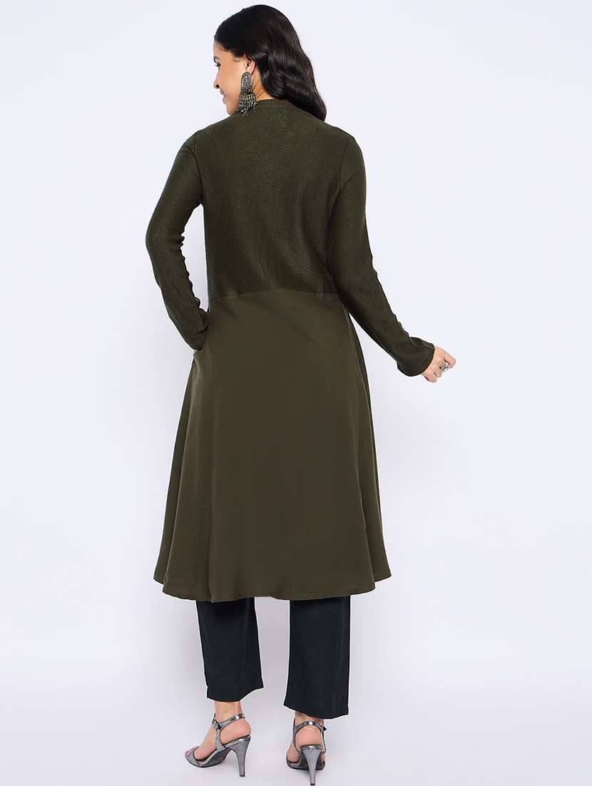 women solid long sleeves woolen kurta - 21724290 -  Standard Image - 2