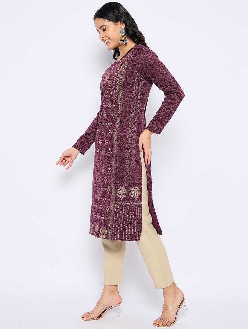 women self designed long sleeves woolen kurta - 21724291 - Standard Image - 2