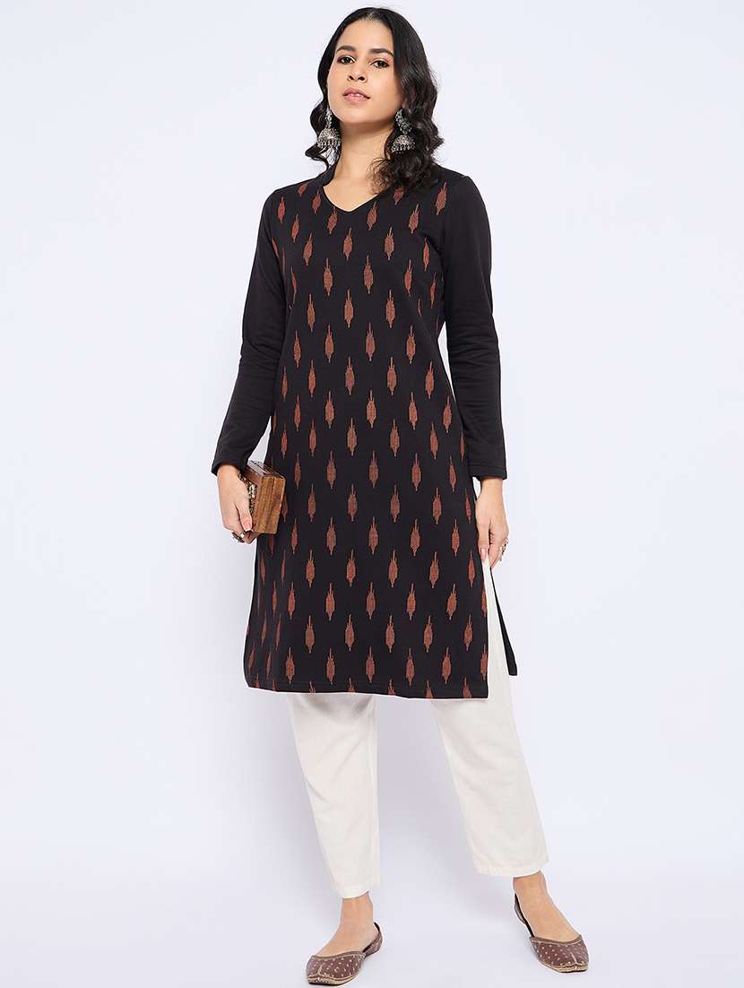 women self designed long sleeves woolen kurta