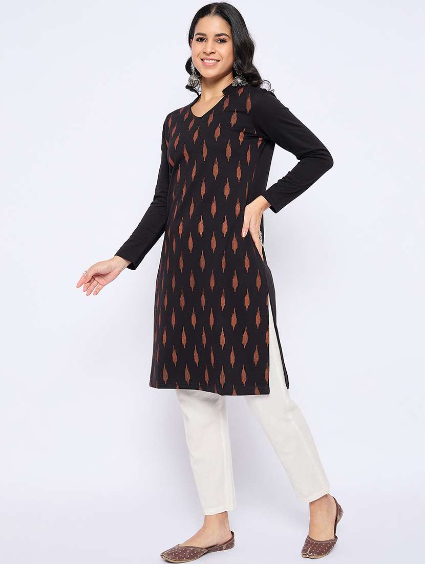 women self designed long sleeves woolen kurta - 21724292 -  Standard Image - 2