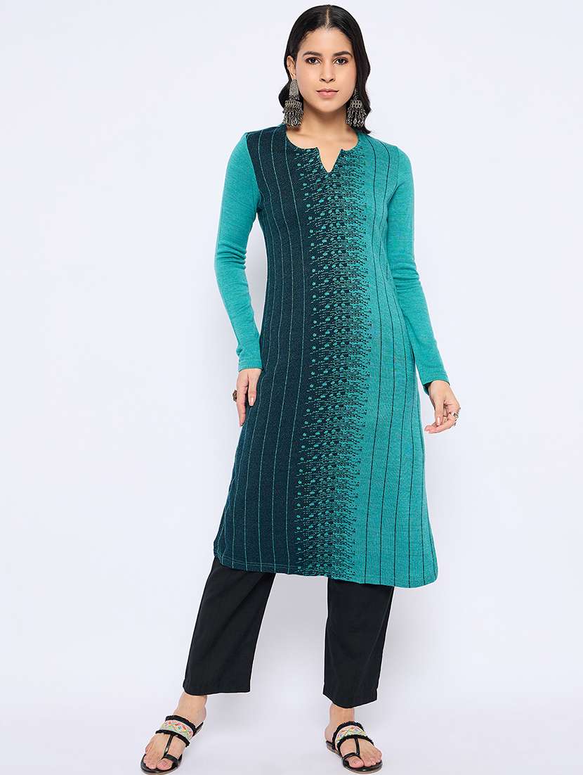 women self designed long sleeves woolen kurta