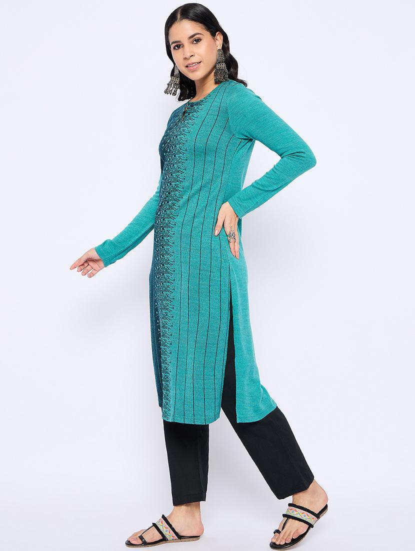 women self designed long sleeves woolen kurta - 21724293 - Standard Image - 2