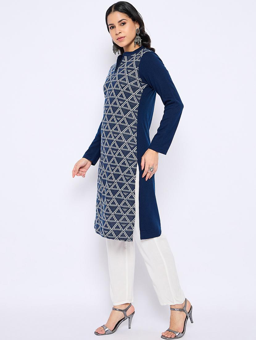 women self designed long sleeves woolen kurta - 21724294 - Standard Image - 2