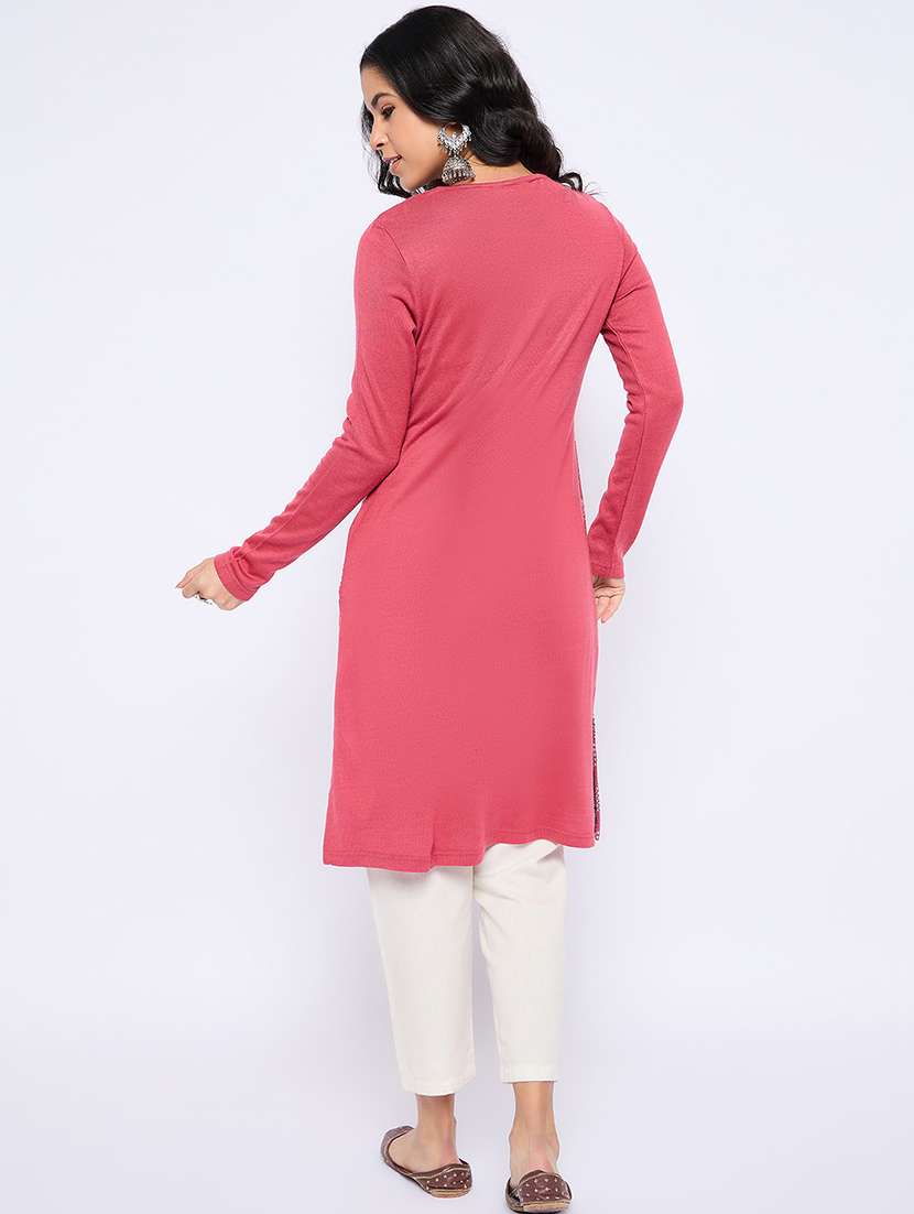 women self designed long sleeves woolen kurta - 21724295 -  Standard Image - 2