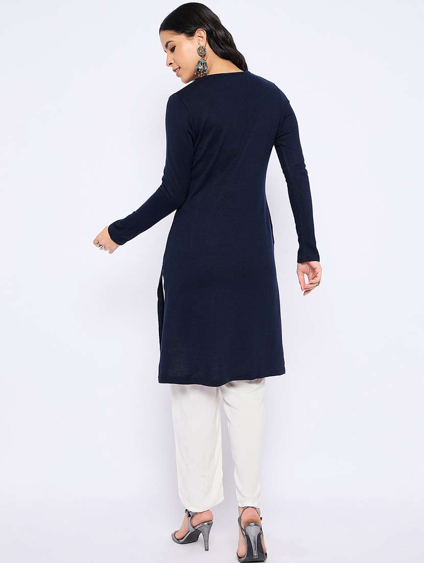 women self designed long sleeves woolen kurta - 21724296 -  Standard Image - 2