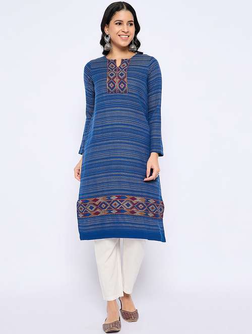 women self designed long sleeves woolen kurta - 21724297 -  Standard Image - 0