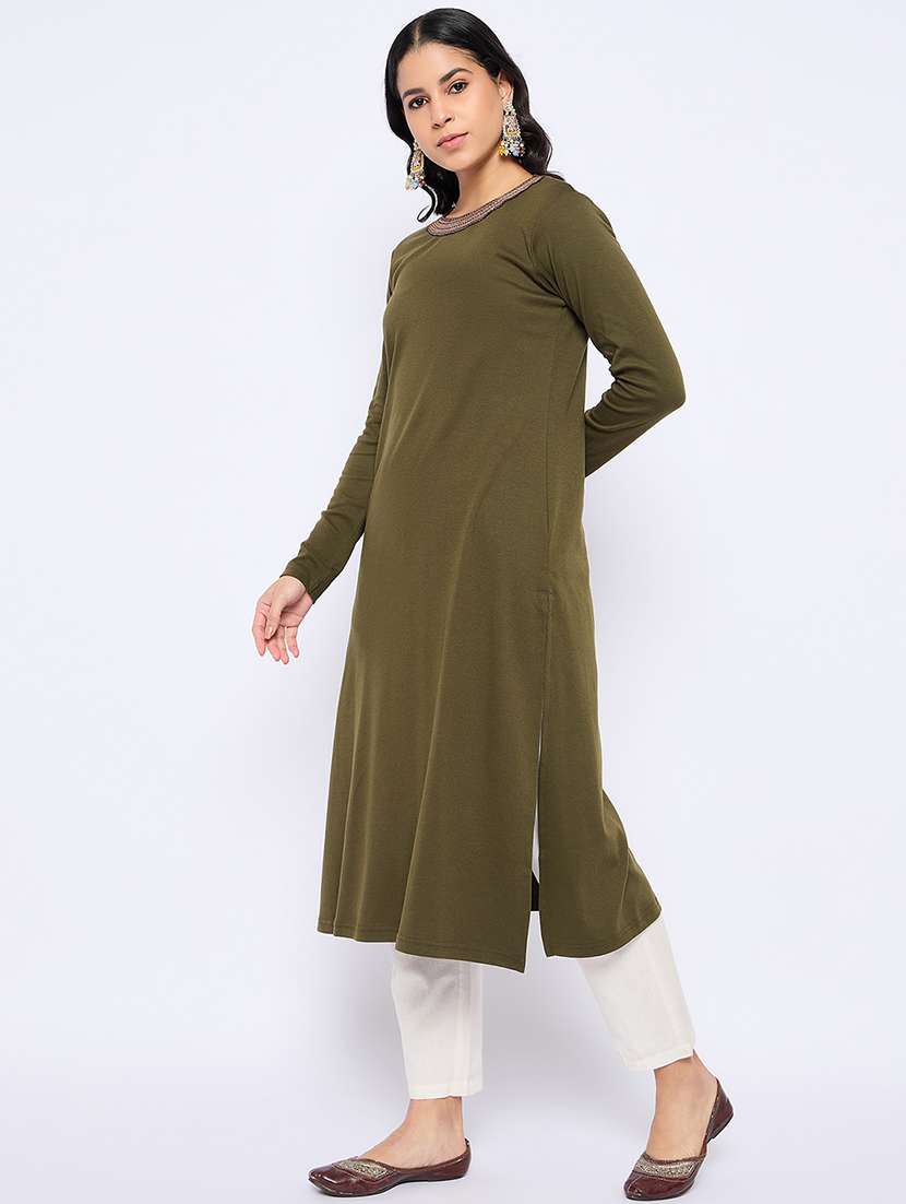 women self designed long sleeves woolen kurta - 21724299 -  Standard Image - 2