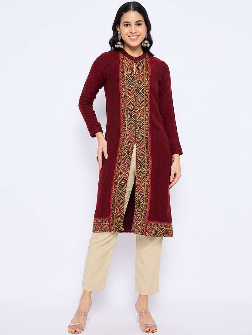 women self designed long sleeves woolen kurta