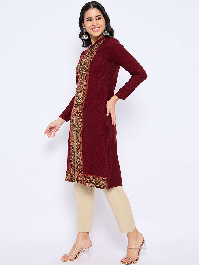 women self designed long sleeves woolen kurta - 21724300 -  Standard Image - 2